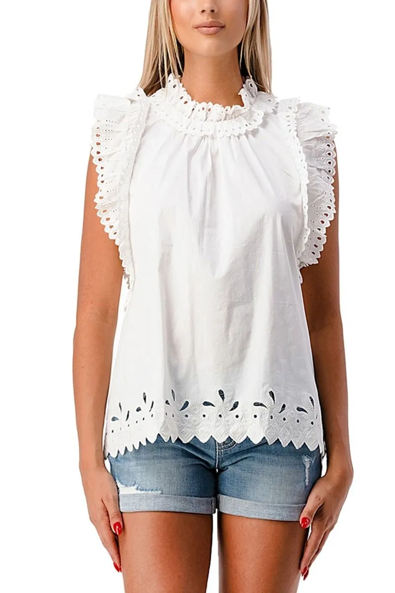Miss Me Eyelet Detail Woven Top