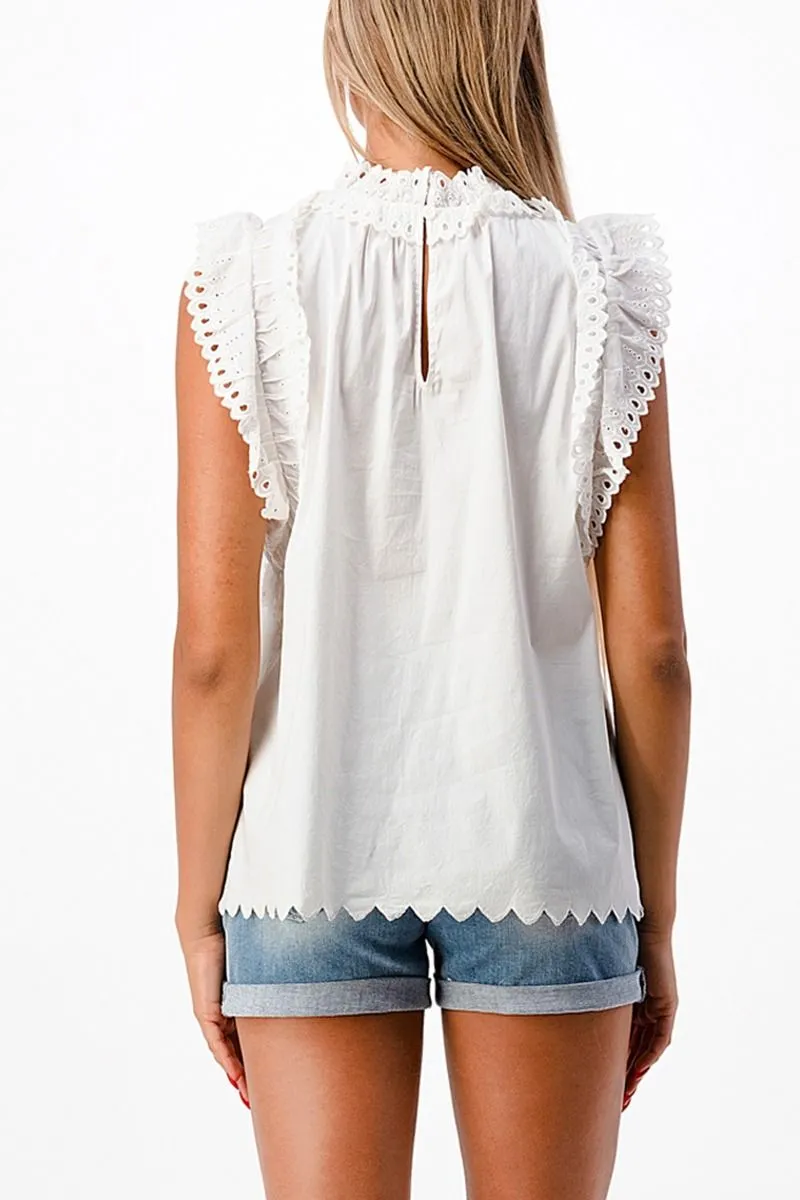 Miss Me Eyelet Detail Woven Top