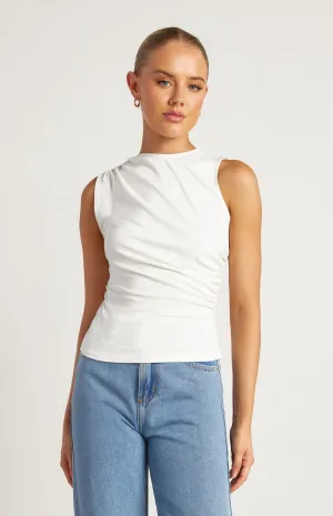 Nala Ruched Detail Sleeveless Top - White