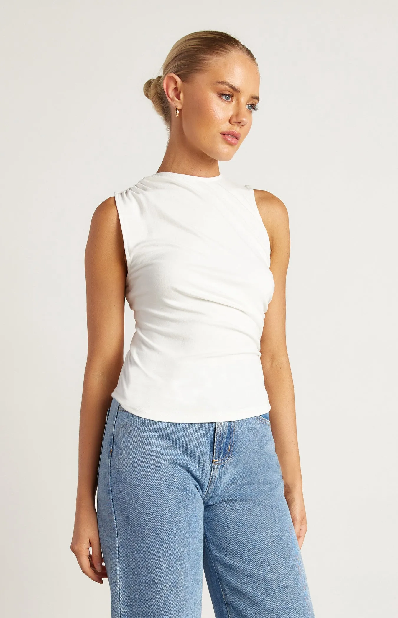 Nala Ruched Detail Sleeveless Top - White