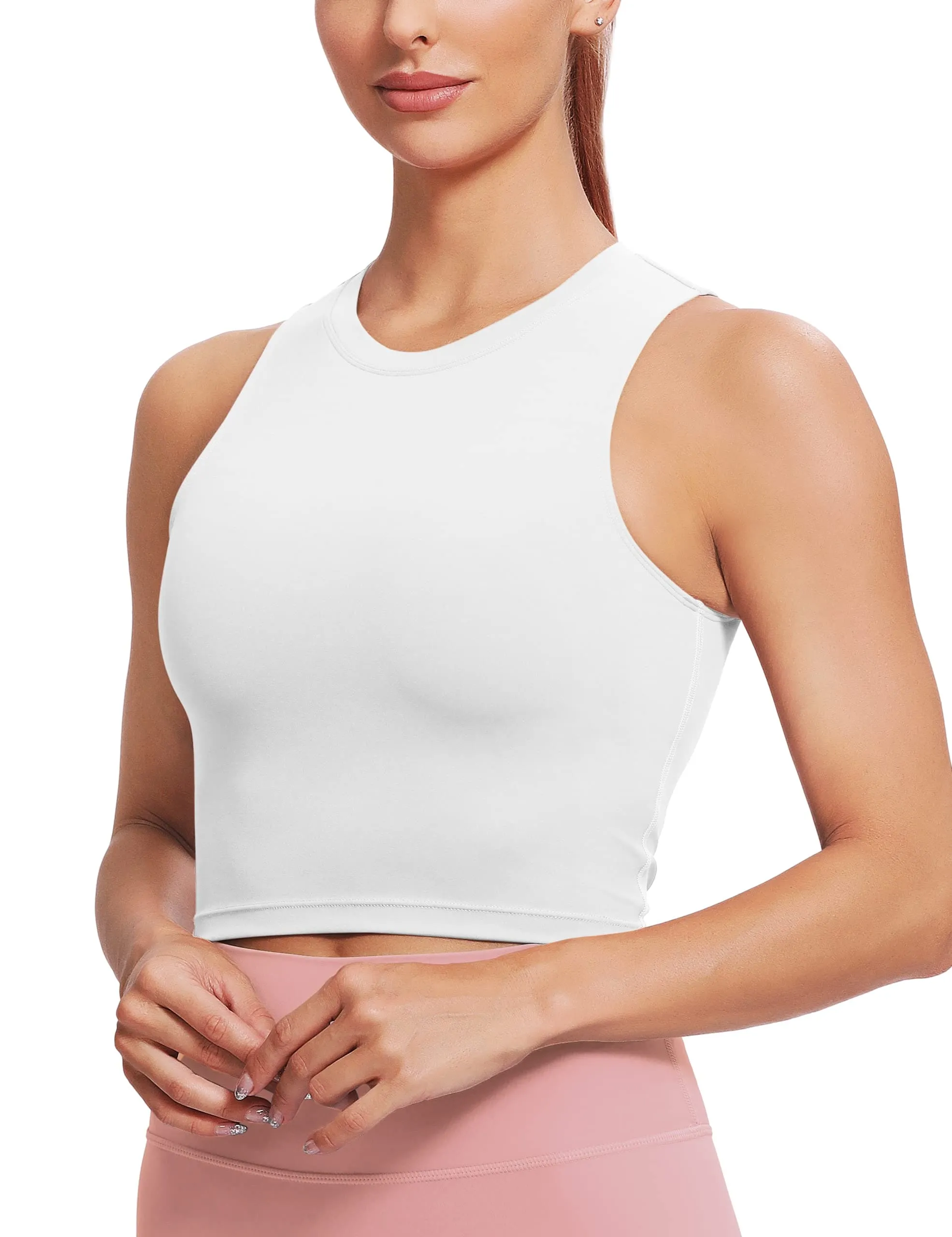 Natural Feelings Nudi Sports Bras for Women Removable Padded Yoga Tank Tops Sleeveless Fitness Workout Crop Tops A-White