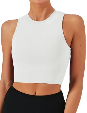 Natural Feelings Nudi Sports Bras for Women Removable Padded Yoga Tank Tops Sleeveless Fitness Workout Crop Tops A-White