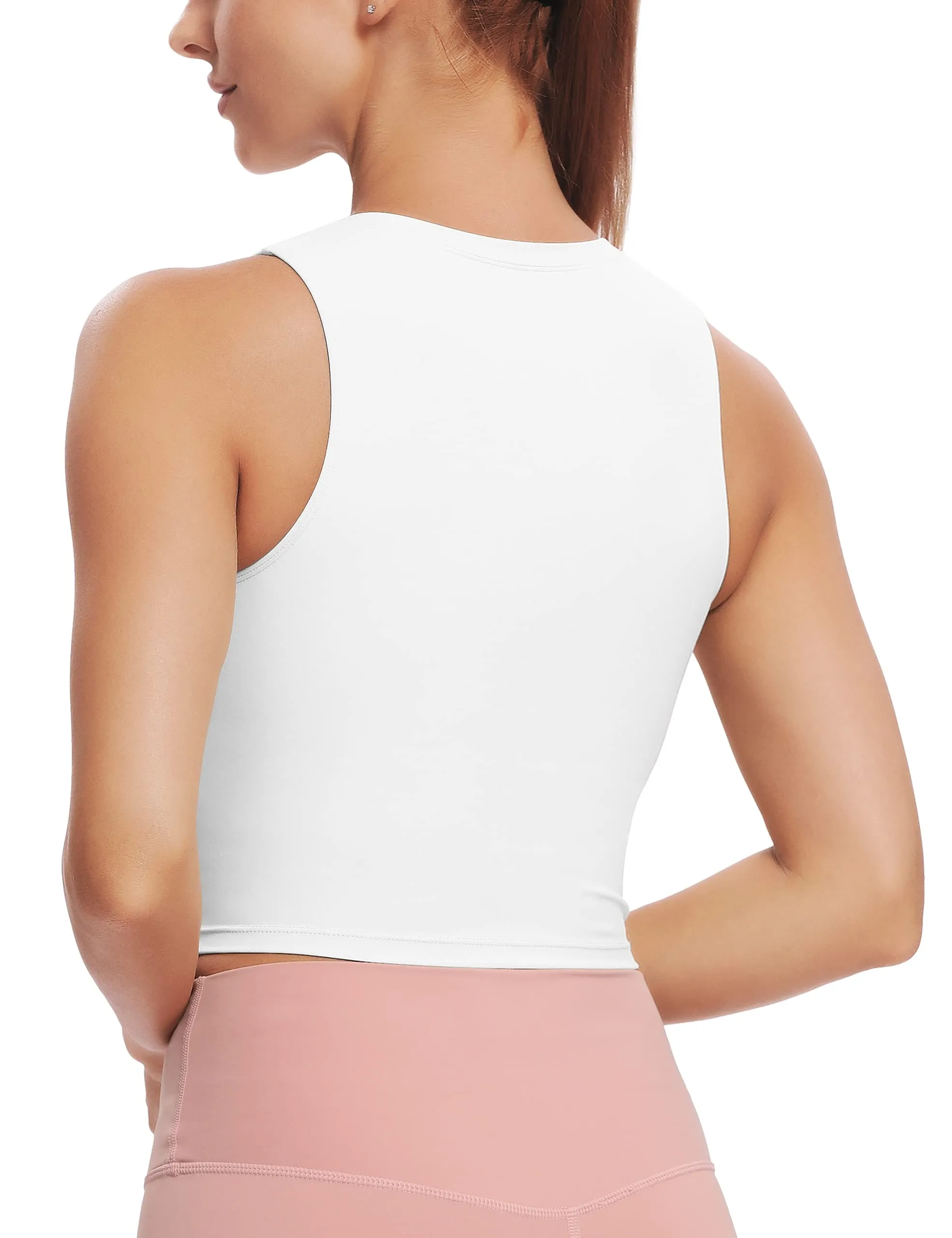 Natural Feelings Nudi Sports Bras for Women Removable Padded Yoga Tank Tops Sleeveless Fitness Workout Crop Tops A-White