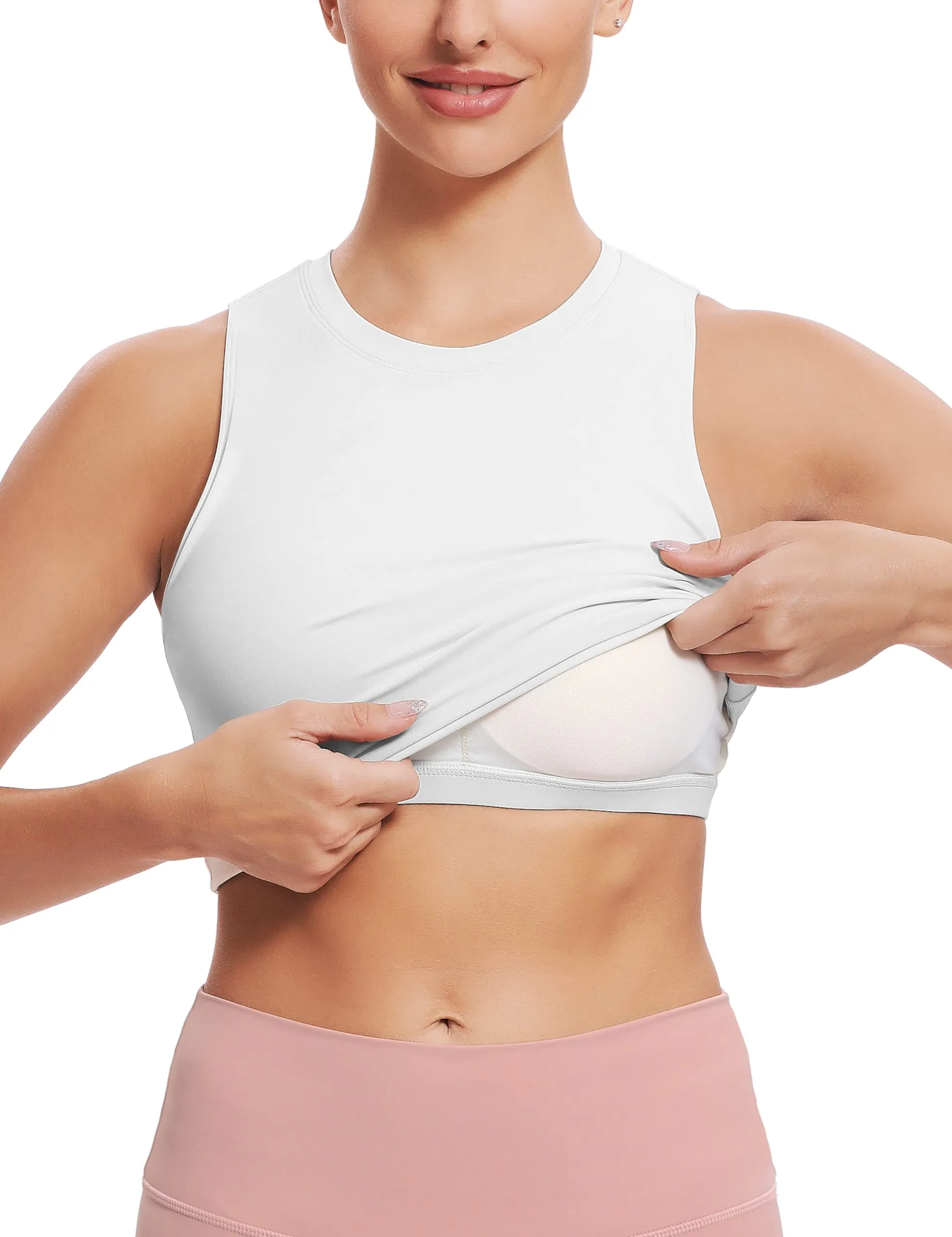 Natural Feelings Nudi Sports Bras for Women Removable Padded Yoga Tank Tops Sleeveless Fitness Workout Crop Tops A-White