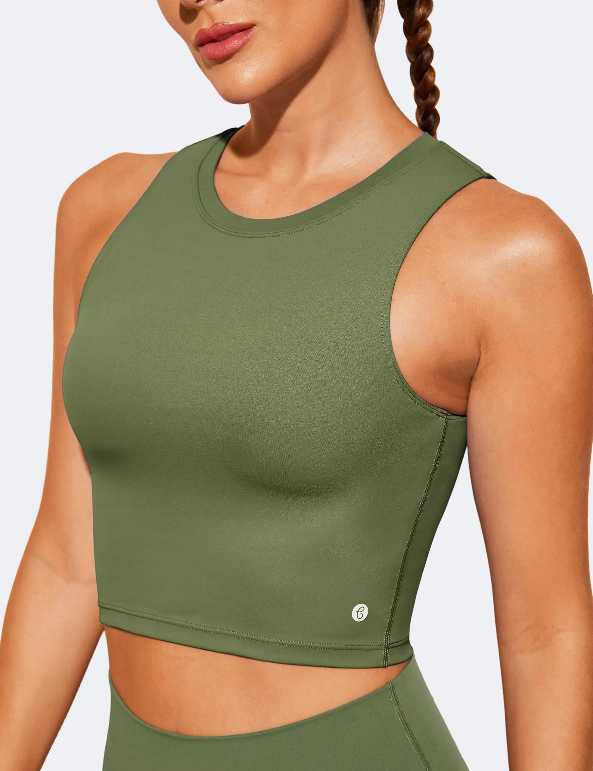 Natural Feelings Nudi Sports Bras for Women Removable Padded Yoga Tank Tops Sleeveless Fitness Workout Crop Tops Grey Olive