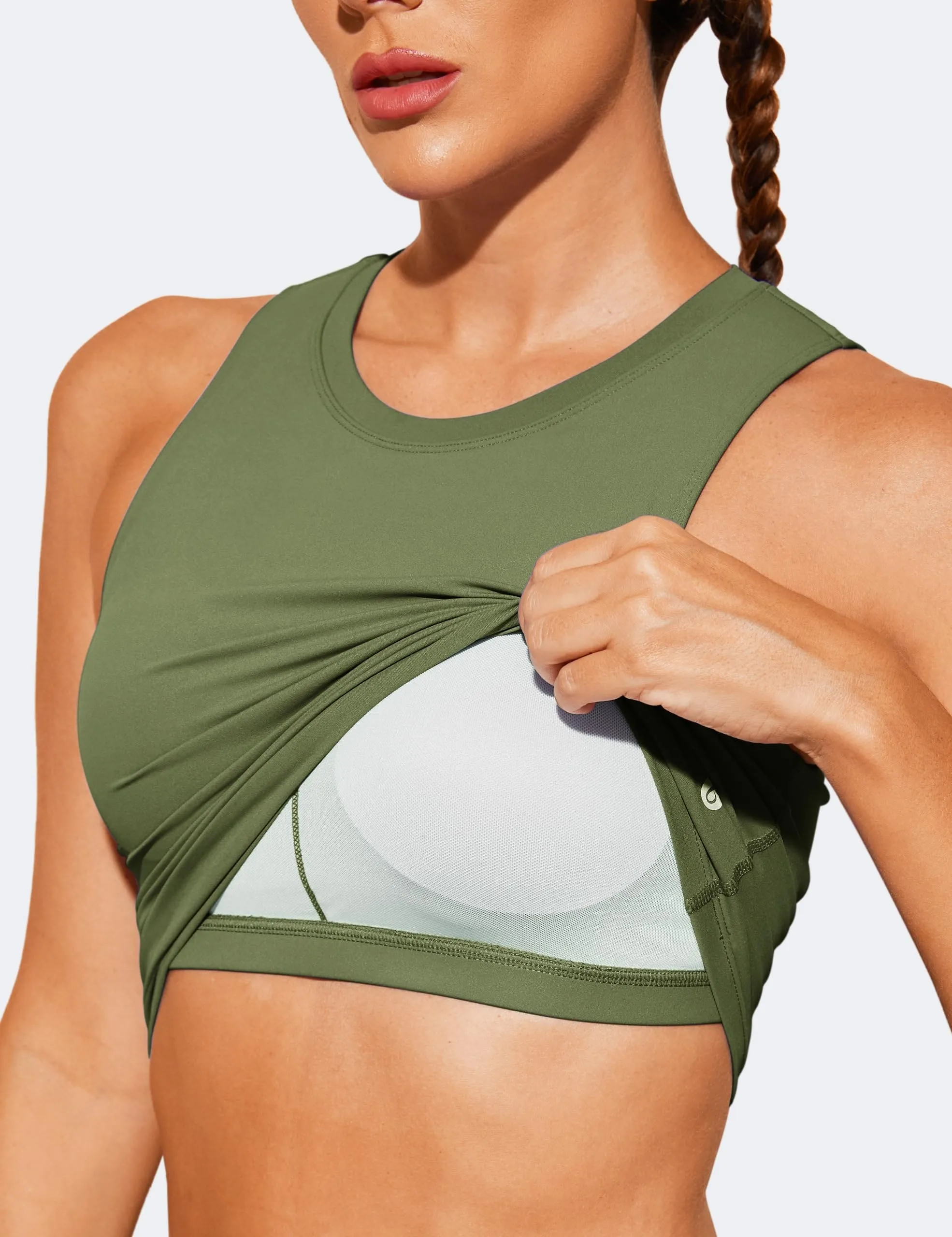 Natural Feelings Nudi Sports Bras for Women Removable Padded Yoga Tank Tops Sleeveless Fitness Workout Crop Tops Grey Olive
