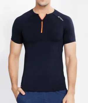 Navy Half Zipper Compression T-Shirt