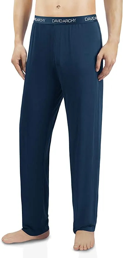 New DAVID ARCHY Men's Bamboo Long Pants Loungewear Sleep Bottoms, Blue, Sz L!