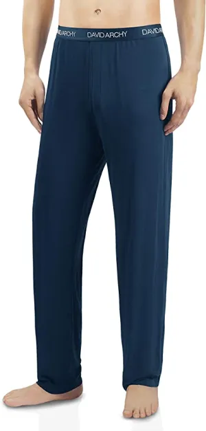 New DAVID ARCHY Men's Bamboo Long Pants Loungewear Sleep Bottoms, Blue, Sz L!