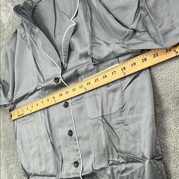 NEW Ettitude S Fog Gray Pajama Long Sleeve Shirt Top with White Trim