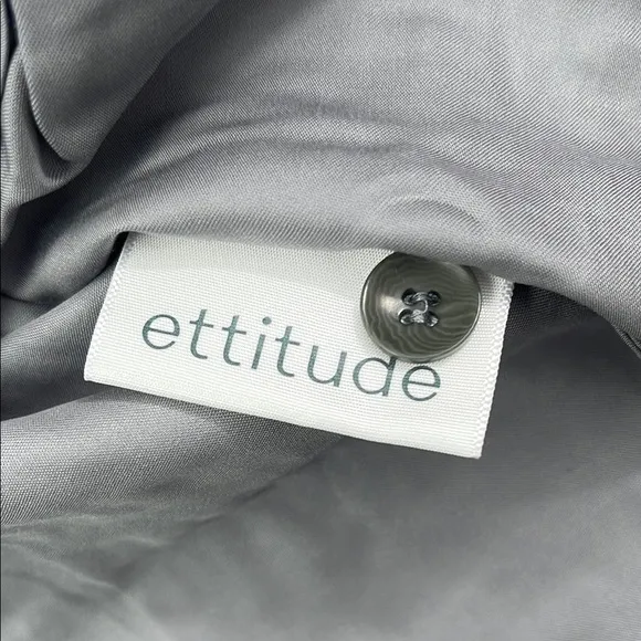NEW Ettitude S Fog Gray Pajama Long Sleeve Shirt Top with White Trim