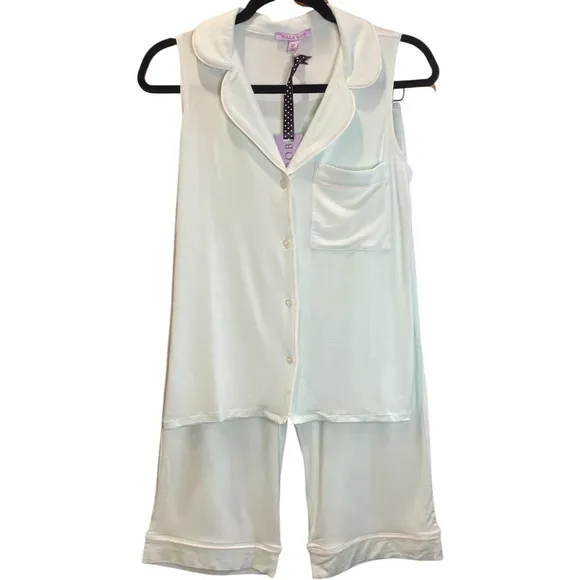 New Hale Bob 2 Piece Super Soft &amp; Cozy Baby Blue Pajama Set Capri Sleeveless XS