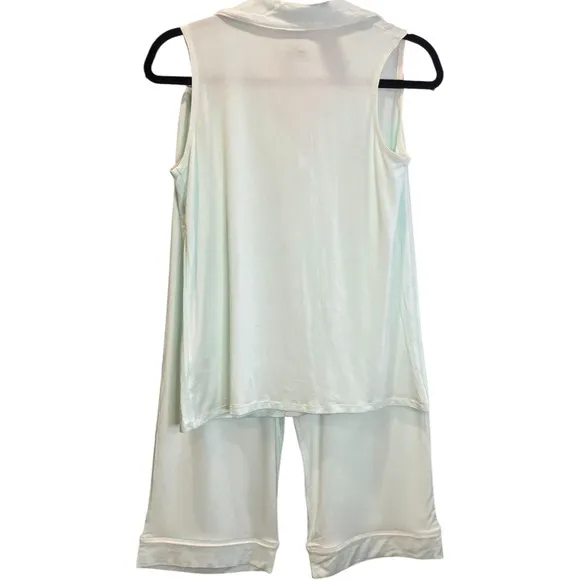 New Hale Bob 2 Piece Super Soft &amp; Cozy Baby Blue Pajama Set Capri Sleeveless XS