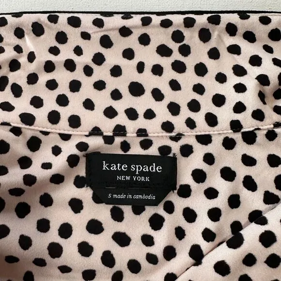 NEW Kate Spade NY Pajama Top Jersey Pink Black Dot Shirt Sleeve Loungewear sz S