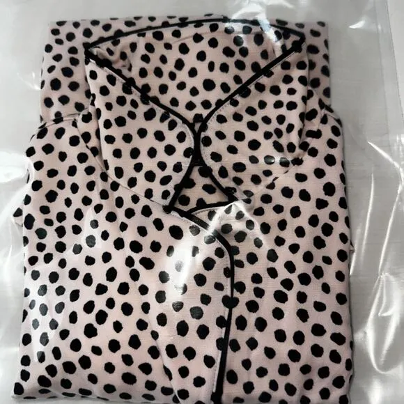 NEW Kate Spade NY Pajama Top Jersey Pink Black Dot Shirt Sleeve Loungewear sz S