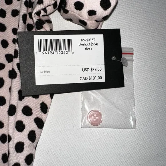 NEW Kate Spade NY Pajama Top Jersey Pink Black Dot Shirt Sleeve Loungewear sz S