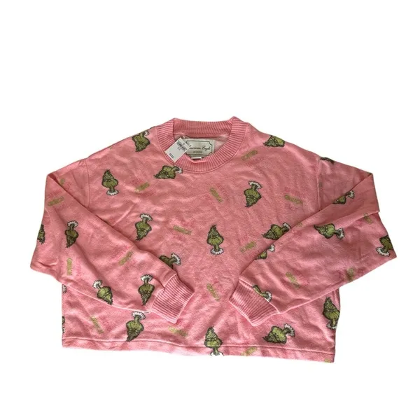 NWT American Eagle Grinch Matching Pajama Set AE Loungewear Size XS Pink Green