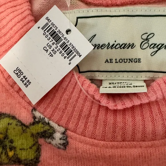 NWT American Eagle Grinch Matching Pajama Set AE Loungewear Size XS Pink Green