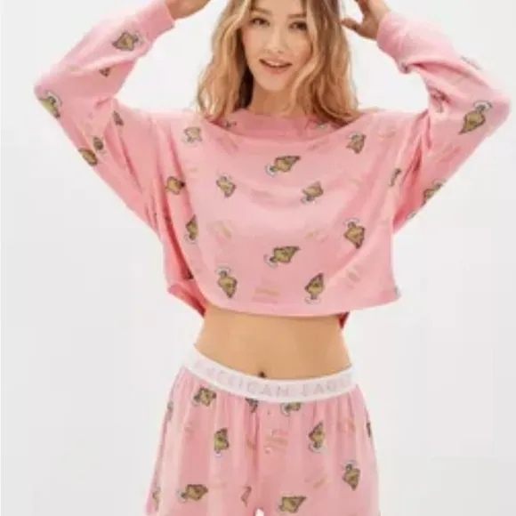 NWT American Eagle Grinch Matching Pajama Set AE Loungewear Size XS Pink Green