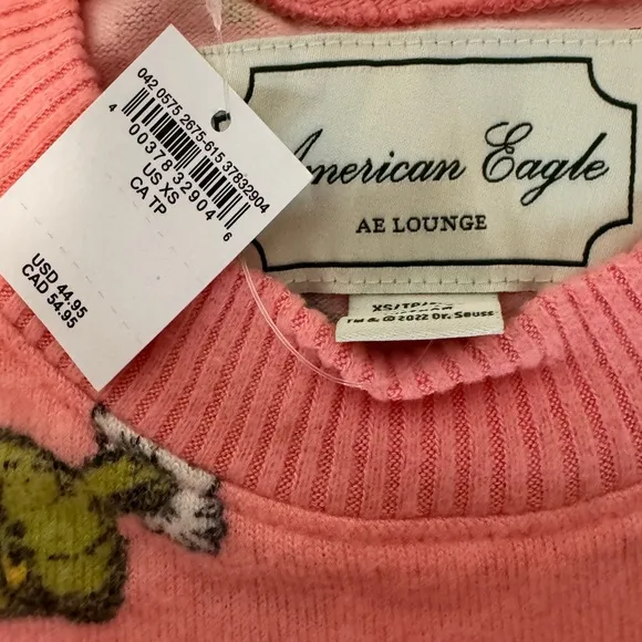 NWT American Eagle Grinch Matching Pajama Set AE Loungewear Size XS Pink Green