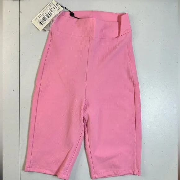 NWT Nocturne Women’s Pink Ribbed High Waist Bike Athletic Shorts - XS