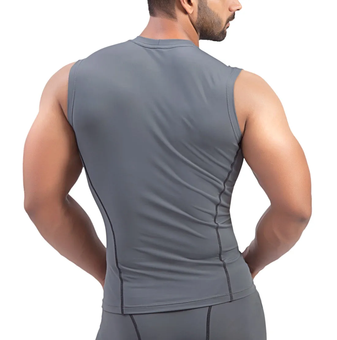 Nylon Compression Tshirt Cutsleeves Tights For Men (Dark Grey)