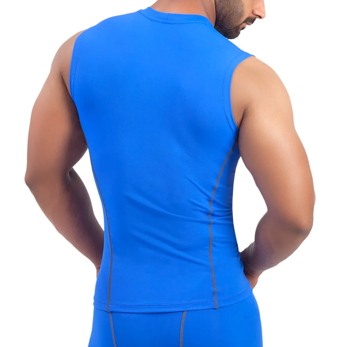 Nylon Compression Tshirt Cutsleeves Tights For Men (Royal Blue)