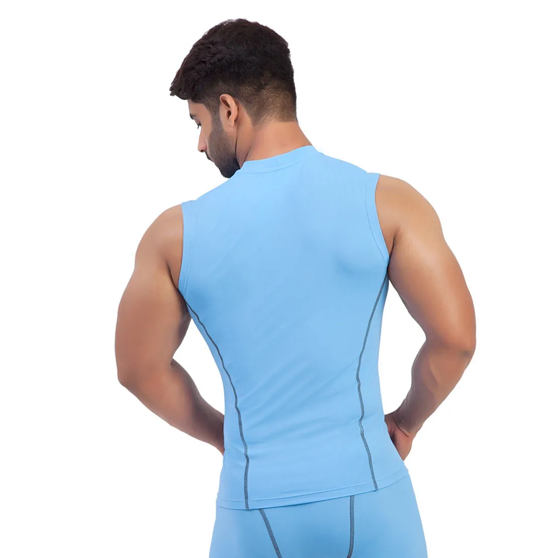 Nylon Compression Tshirt Cutsleeves Tights For Men (Sky Blue)