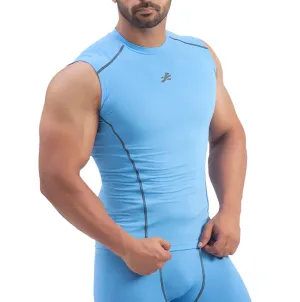 Nylon Compression Tshirt Cutsleeves Tights For Men (Sky Blue)