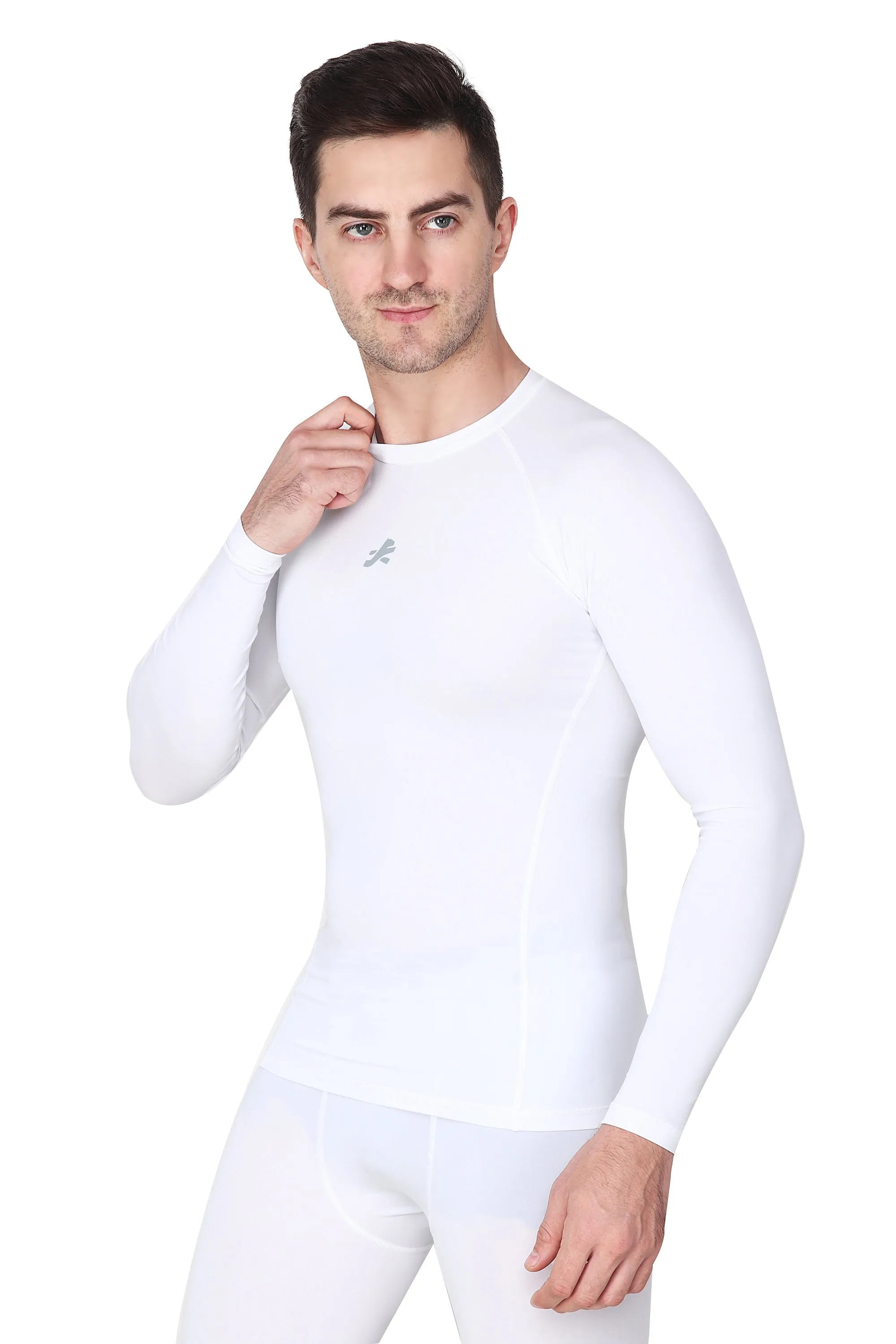 Nylon Compression Tshirt Full Sleeve Tights For Men (White)