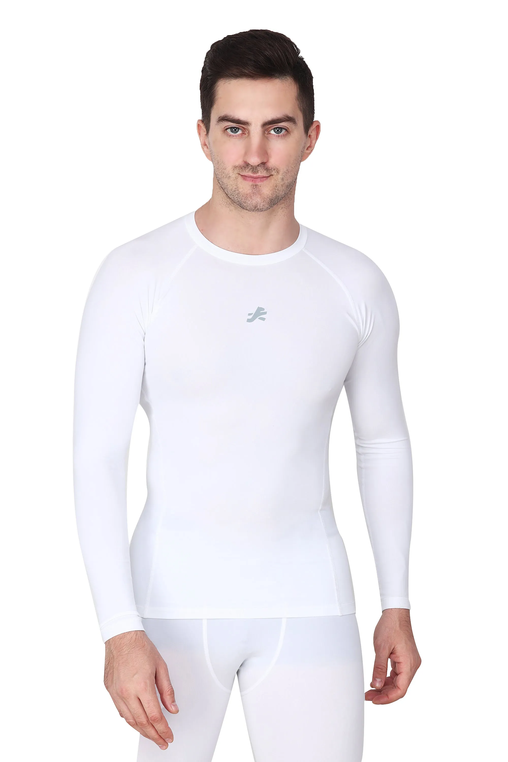 Nylon Compression Tshirt Full Sleeve Tights For Men (White)
