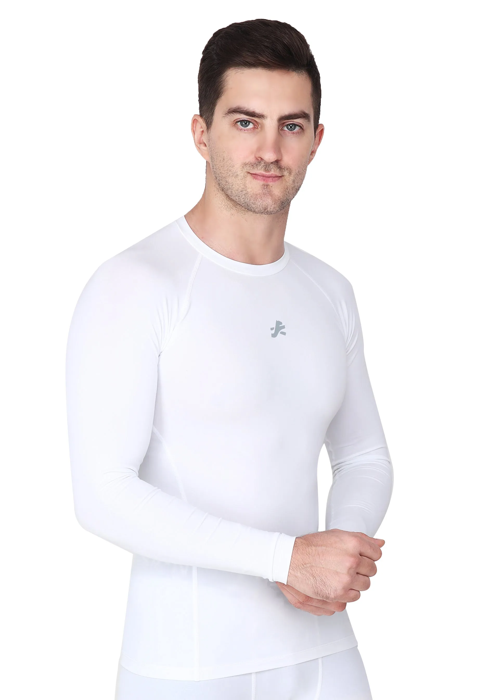 Nylon Compression Tshirt Full Sleeve Tights For Men (White)