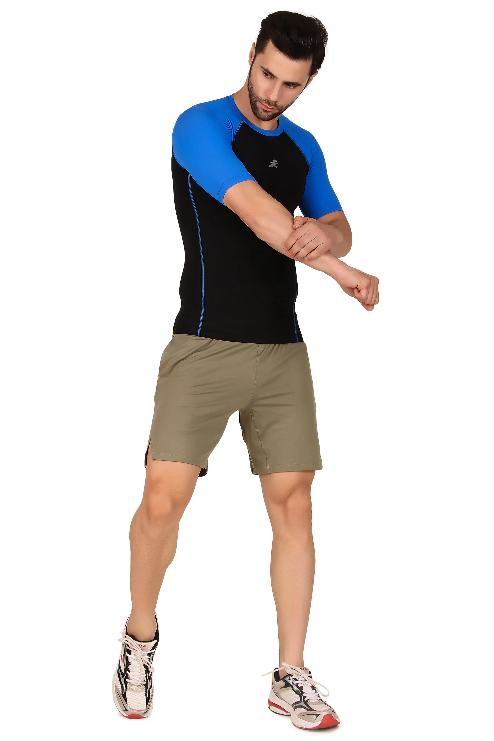 Nylon Compression Tshirt Half Sleeve Tights For Men (Black/Royal Blue)