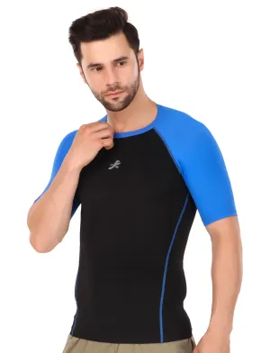 Nylon Compression Tshirt Half Sleeve Tights For Men (Black/Royal Blue)