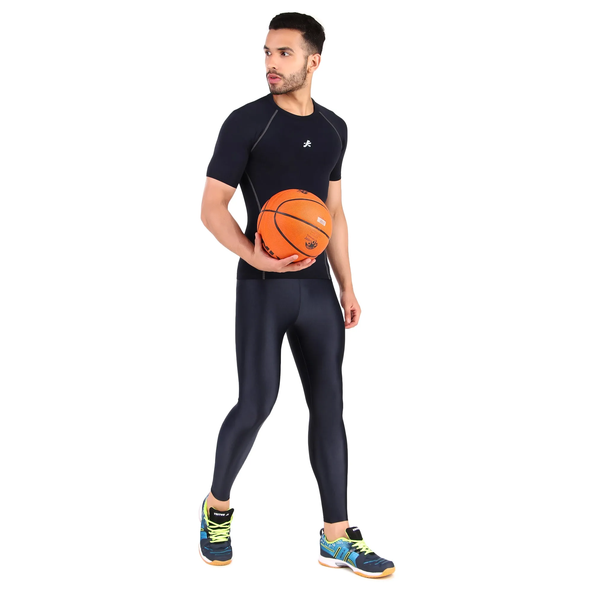 Nylon Compression Tshirt Half Sleeve Tights For Men (Navy Blue)