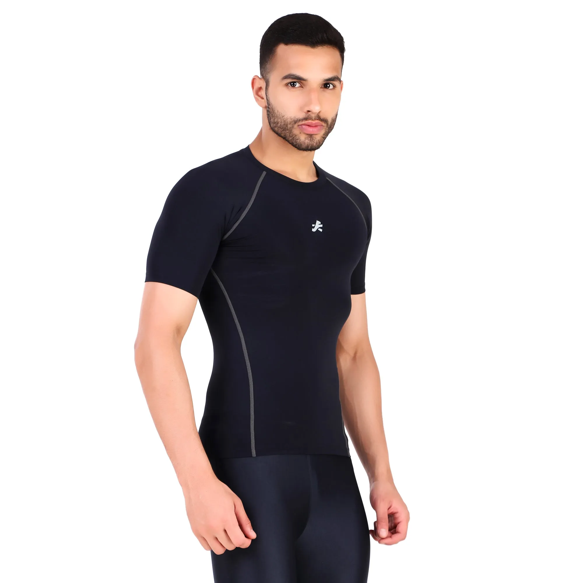 Nylon Compression Tshirt Half Sleeve Tights For Men (Navy Blue)