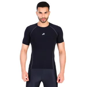 Nylon Compression Tshirt Half Sleeve Tights For Men (Navy Blue)