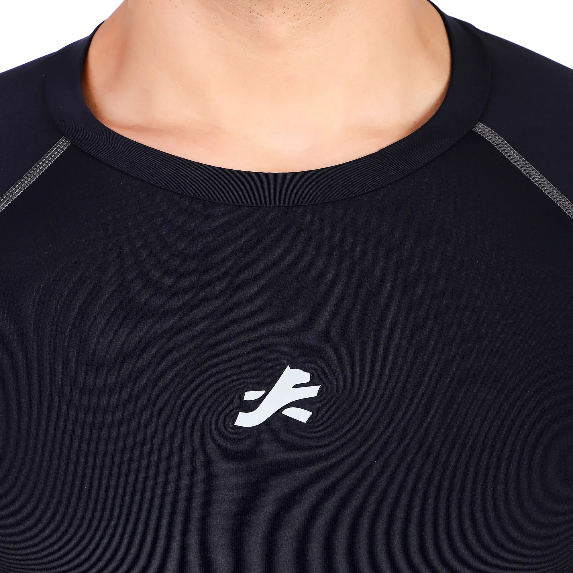 Nylon Compression Tshirt Half Sleeve Tights For Men (Navy Blue)