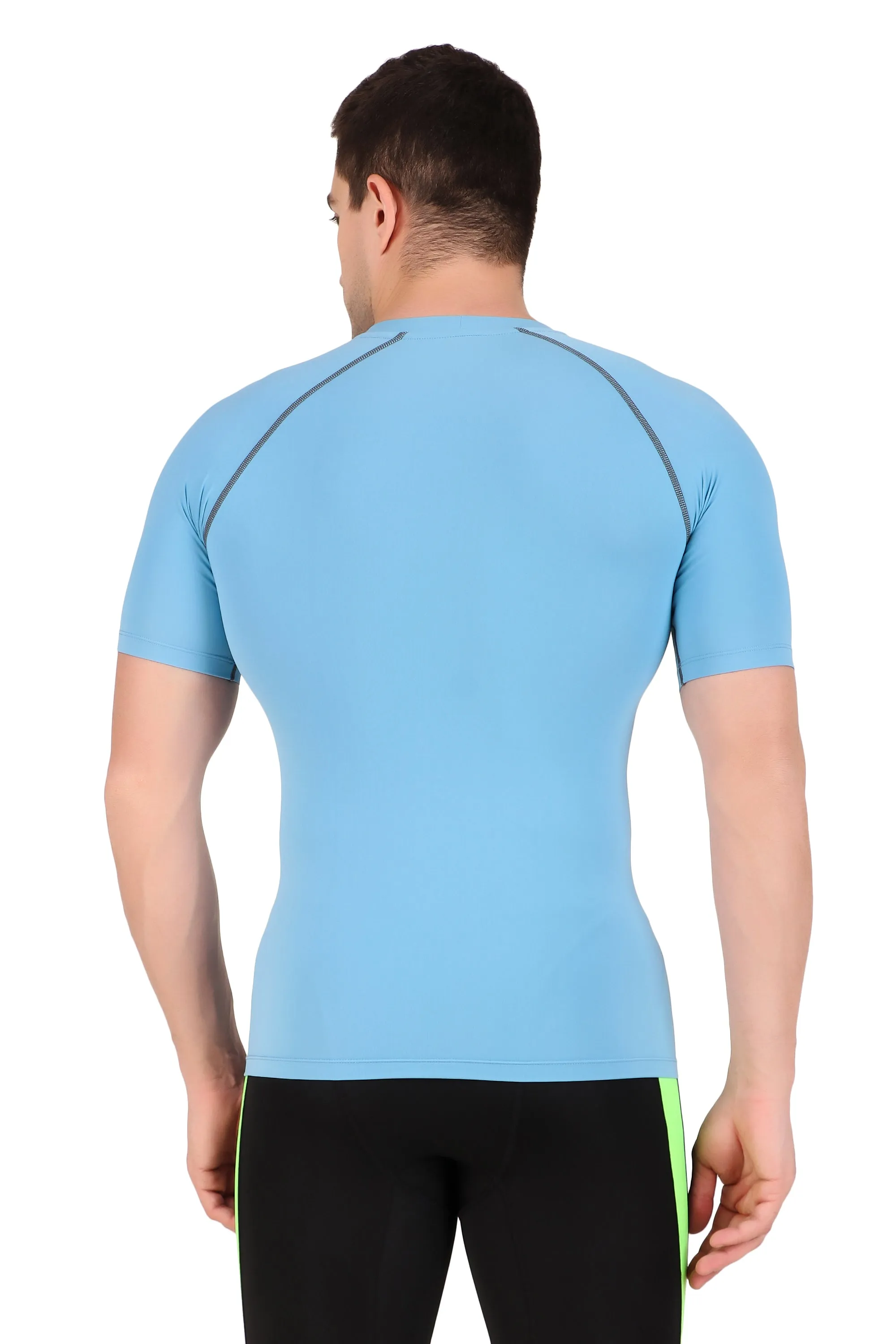 Nylon Compression Tshirt Half Sleeve Tights For Men (Sky Blue)