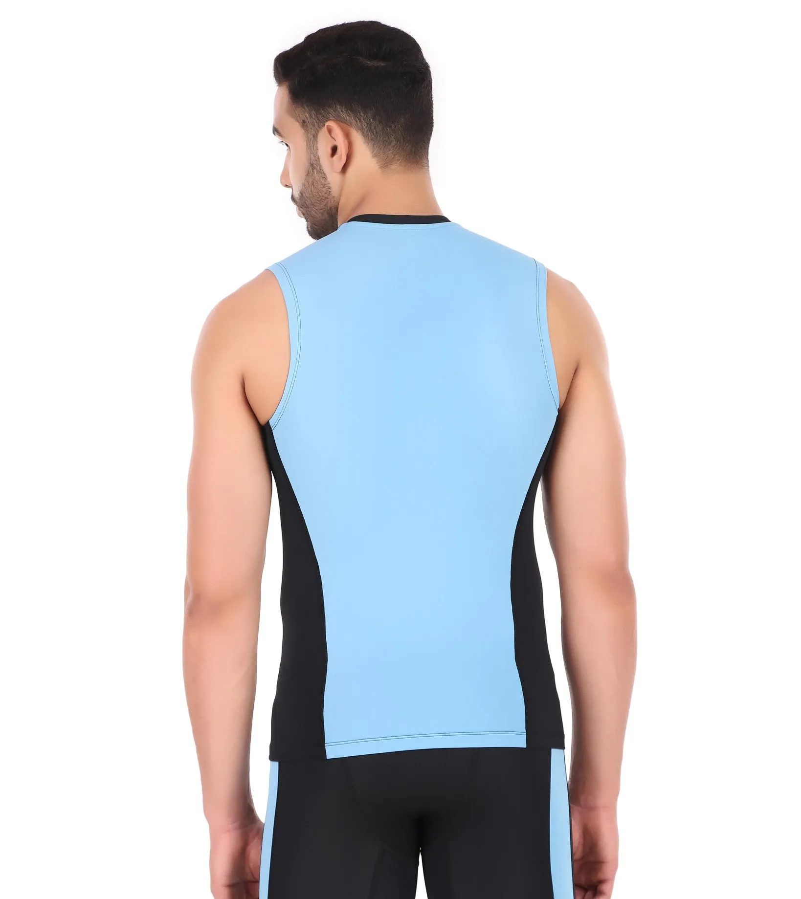 Nylon DC Compression Tshirt Cutsleeves Tights For Men (Black/Aqua)