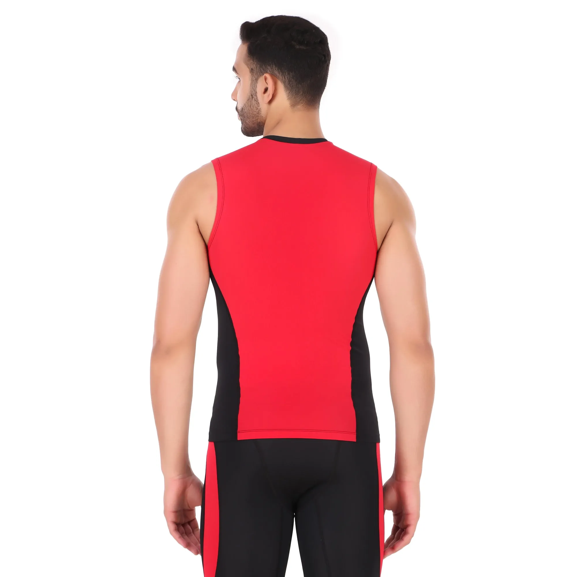 Nylon DC Compression Tshirt Cutsleeves Tights For Men (Black/Red)
