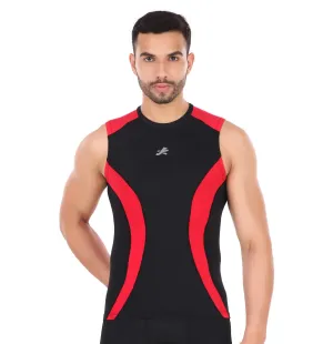 Nylon DC Compression Tshirt Cutsleeves Tights For Men (Black/Red)
