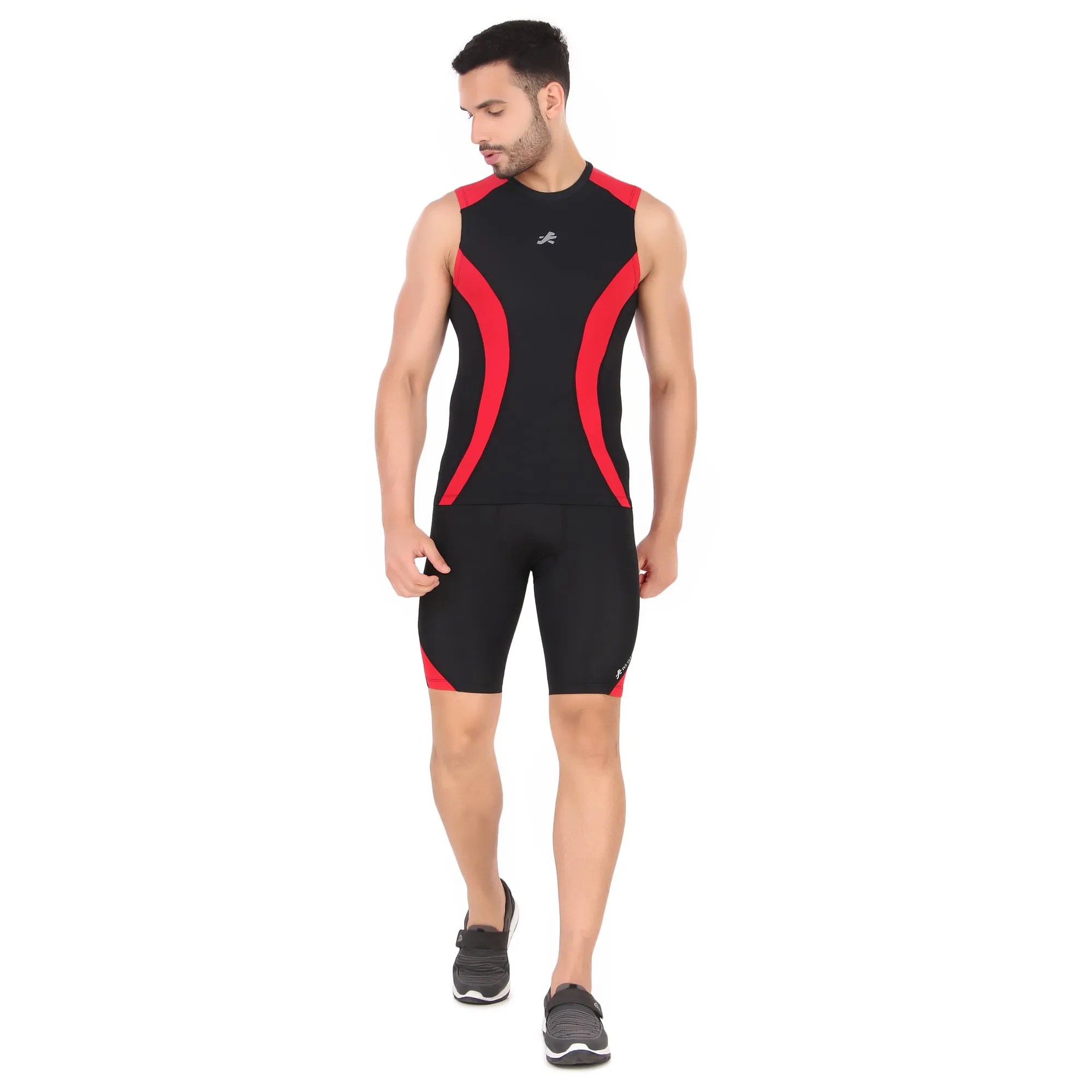 Nylon DC Compression Tshirt Cutsleeves Tights For Men (Black/Red)
