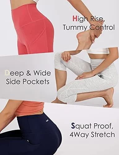 ODODOS Women's High Waisted Yoga Capris with Pockets,Tummy Control Non See Through Workout Sports Running Capri Leggings, Black