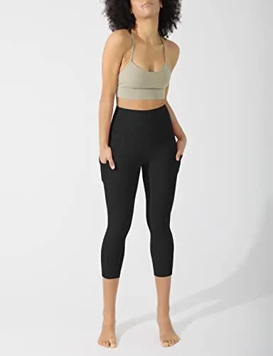 ODODOS Women's High Waisted Yoga Capris with Pockets,Tummy Control Non See Through Workout Sports Running Capri Leggings, Black