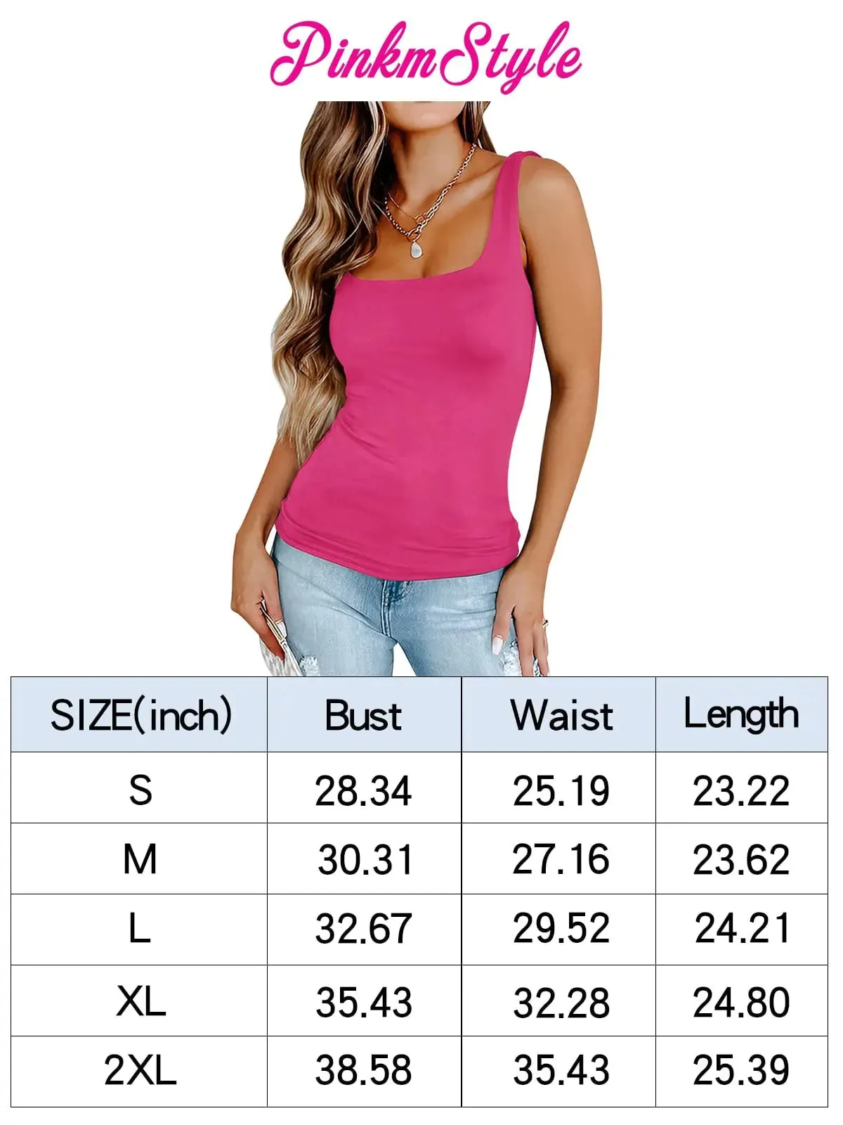 PINKMSTYLE Womens Square Neck Tank Tops Cute Double Layer Seamless Workout Tops Summer Sleeveless Shirts Small Apricot