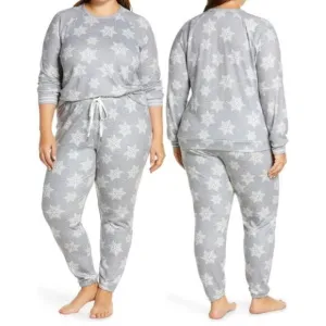 PJ Salvage Gray Snowflake Print Matching Two Piece Lounge Pajama Set M New