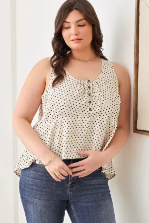 Plus Size All Over Print Front Crop Tiered Ruffle Hemline Front Button Tops