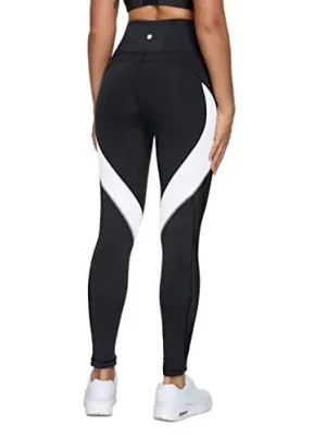QUEENIEKE Women Yoga Pants Color Blocking Mesh Workout Running Leggings Tights Size XS Color Black