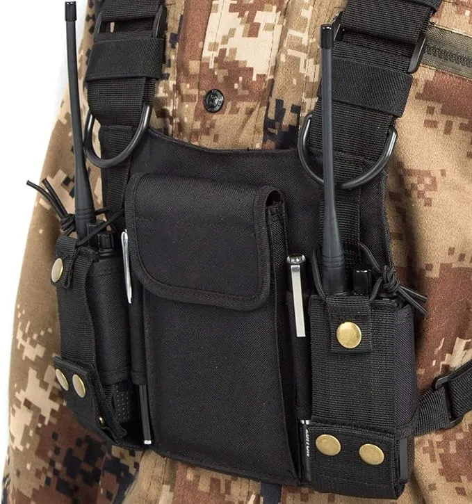 Radio Shoulder Holster Chest Harness Holder Vest Rig for Two Way Radio Chest Front Pack Pouch Walkie Talkie Case with Front Pouches for Kenwood Arcshell Retevis Baofeng UV-5R F8HP UV-82 888S (2Pack)